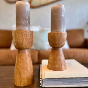 Natural Wood Cup Candle Holders Set of 2 – Willow Collection